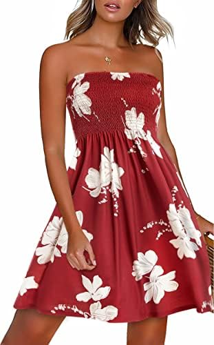 Women Beach Cover Ups Strapless Boho Floral Print Sundress