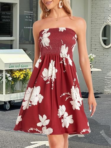 Women Beach Cover Ups Strapless Boho Floral Print Sundress